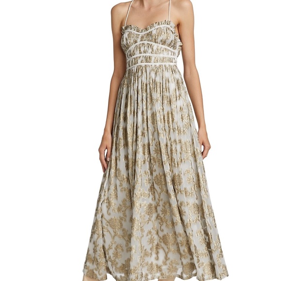 New Free People Charlie Bustier Corset Small Ivory Gold Metallic Jacquard Maxi - Picture 14 of 15